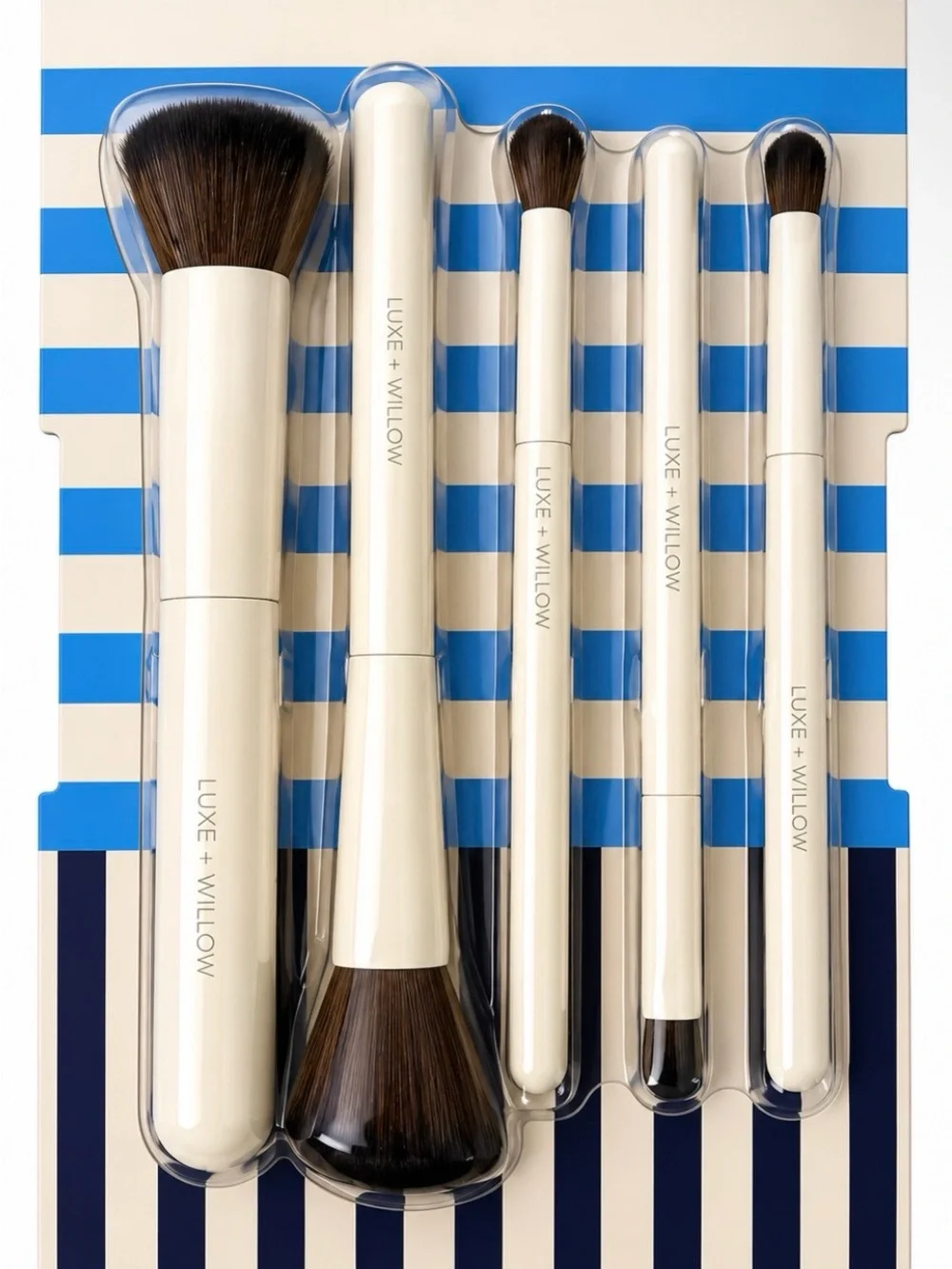 Luxe + Willow Navy & White Stripe 5-Piece Makeup Brush Set
